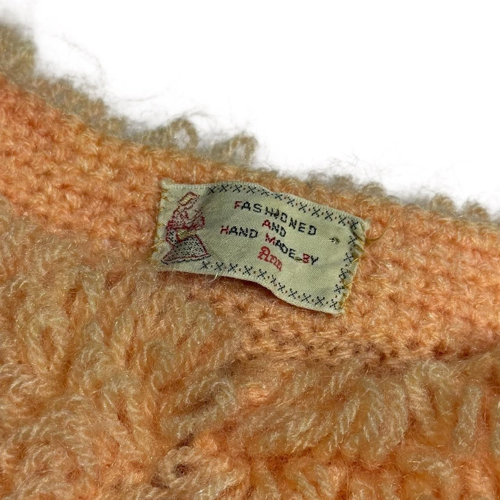 vintage 60s handmade shaggy loop stitch peach poodle knit cardigan