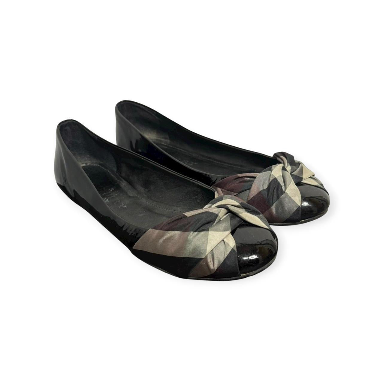 burberry patent leather nova check flats