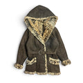 vintage delino sheepskin shearling hooded brown suede leopard fur lined coat