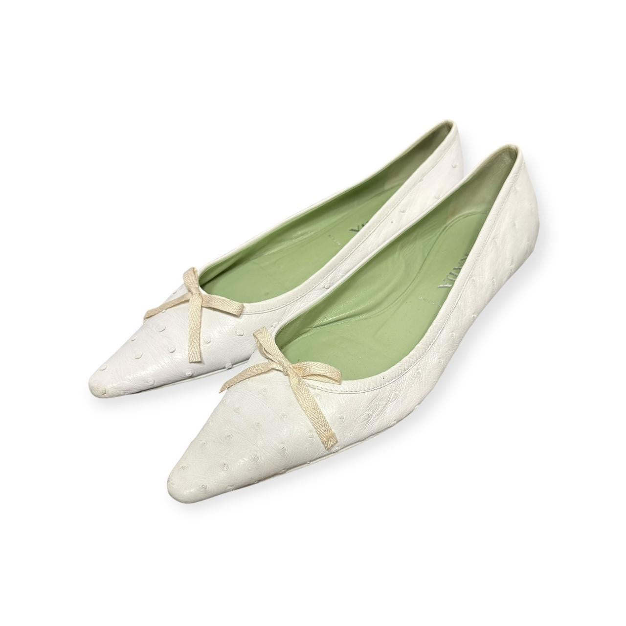 2000s prada ostrich leather pointed toe flats