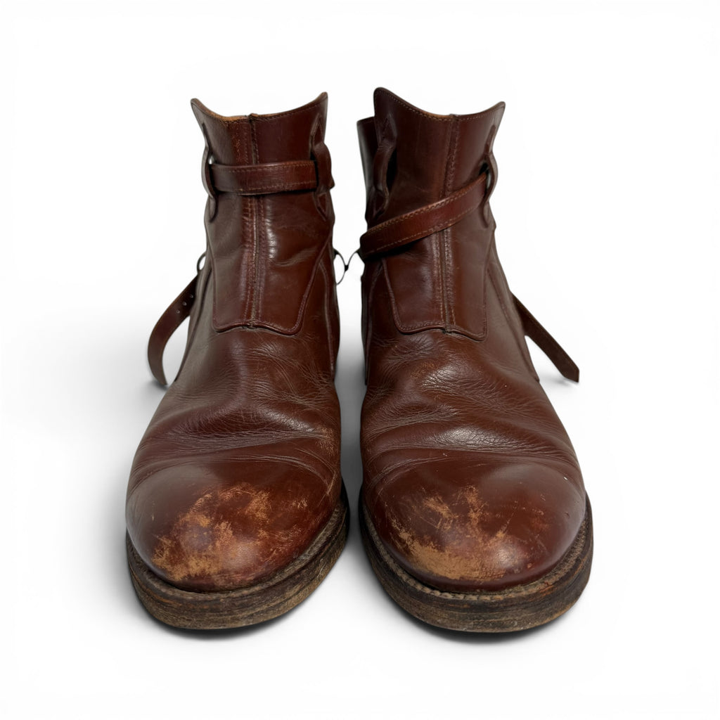 vintage calzado tres caballos distressed brown leather jodhpur tanker boots