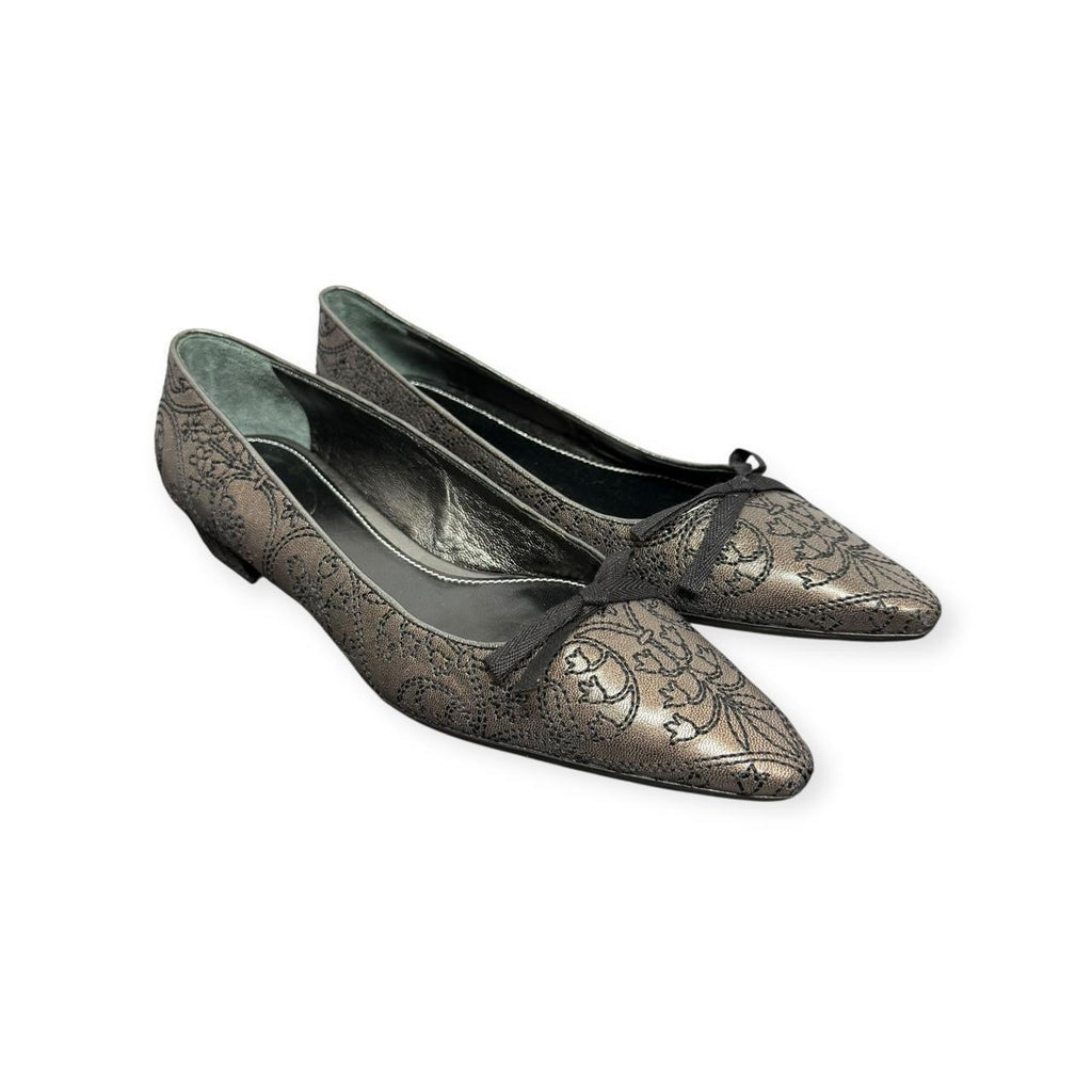 prada embroidered floral pointed toe ballet flats