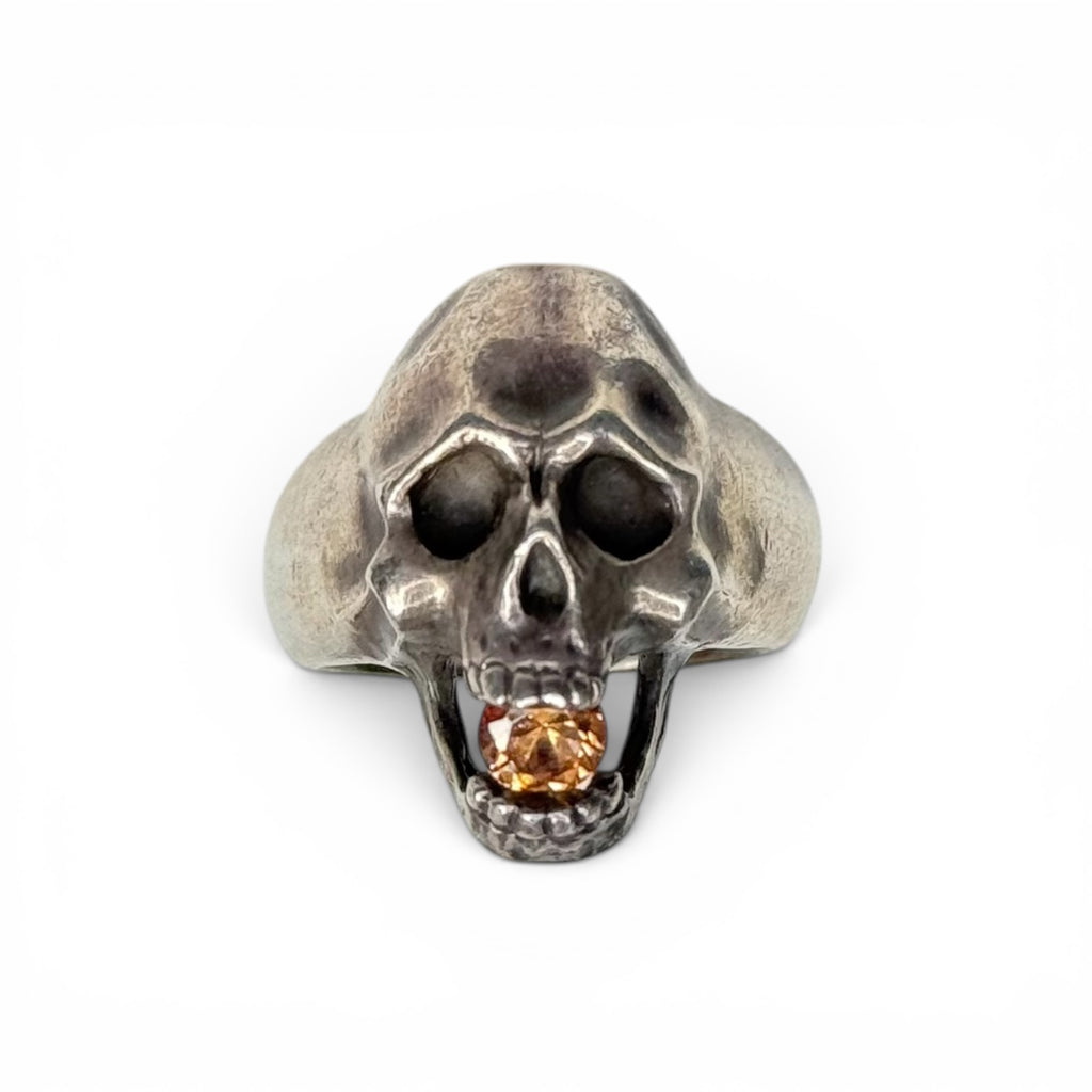japanese heavy silver + citrine skull ring