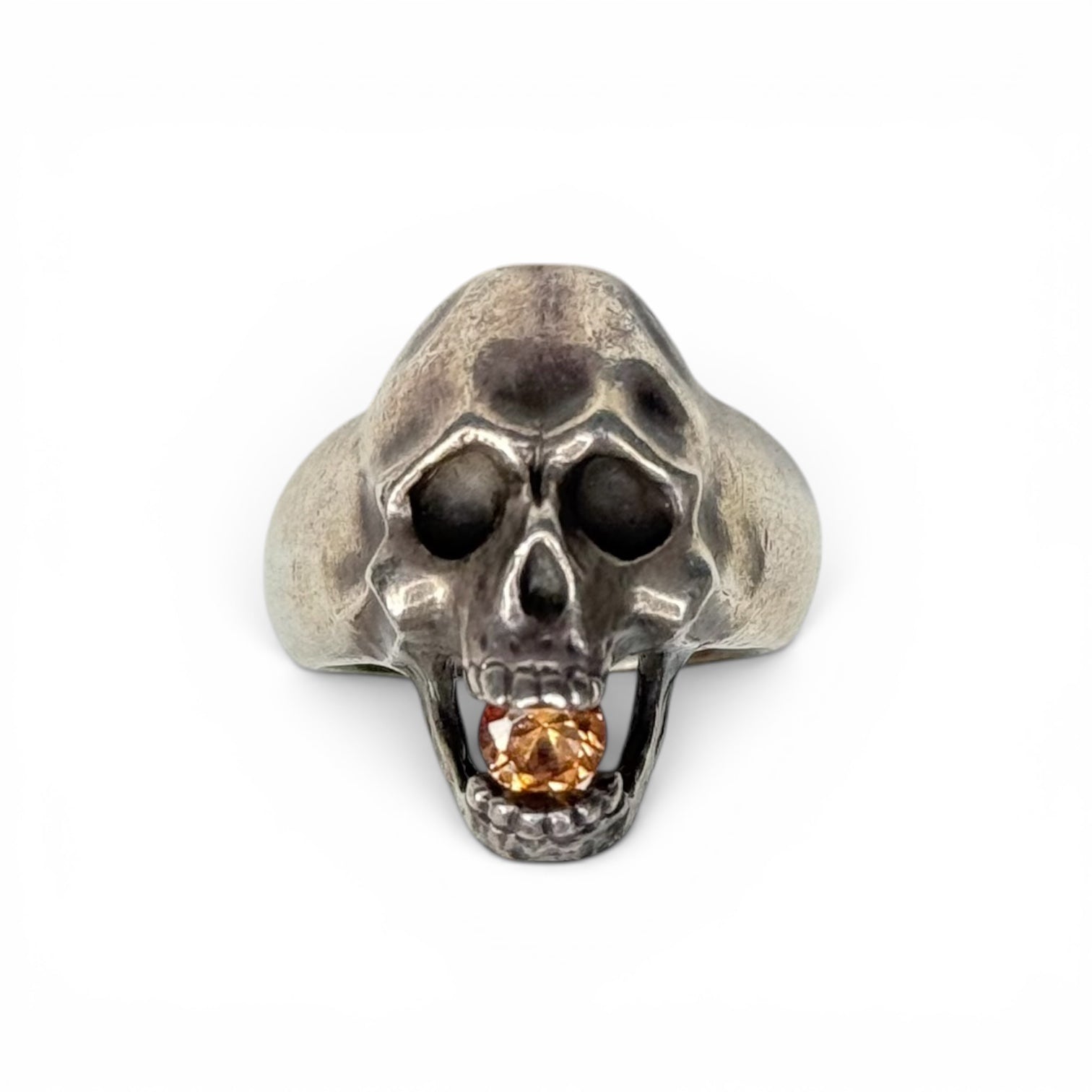 japanese heavy silver + citrine skull ring