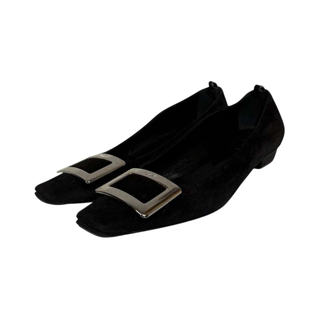 roger vivier paris belle black suede buckle pumps