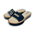 jil sander navy blue leather cutout platform slide sandals