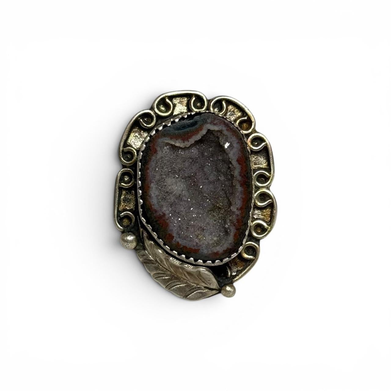 vintage southwestern sterling silver raw geode druzy quartz statement ring