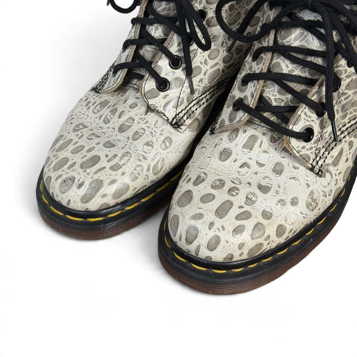 dr martens 1460 pascal grey white croc reptile embossed leather boots