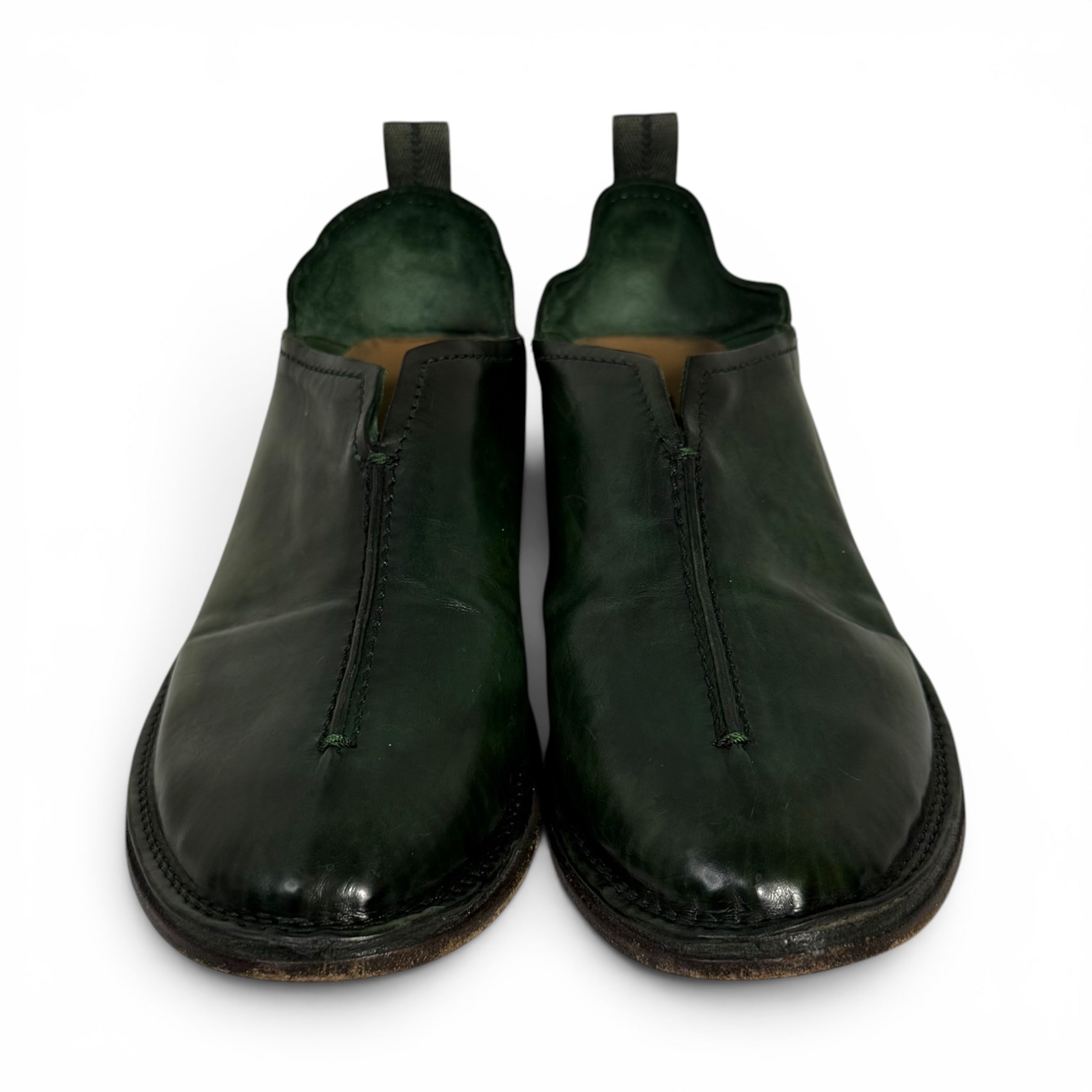 moma liliana handmade forest green calf leather artisanal loafers