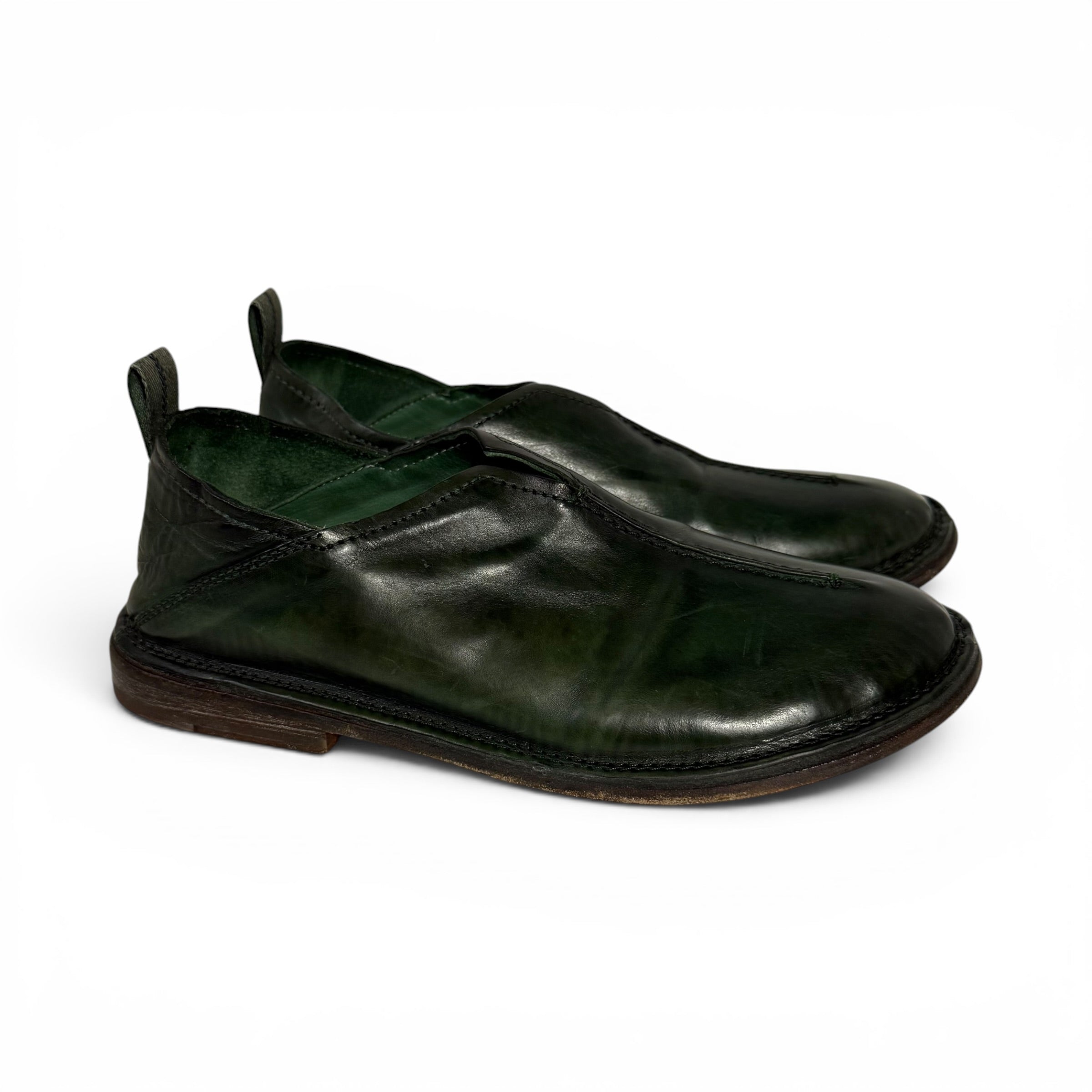 moma liliana handmade forest green calf leather artisanal loafers