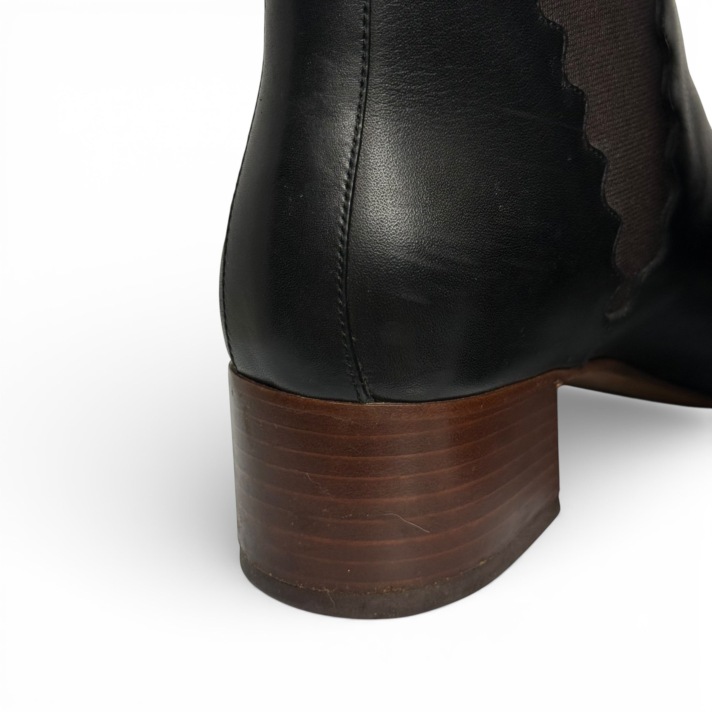 chloé scalloped black leather ankle boots