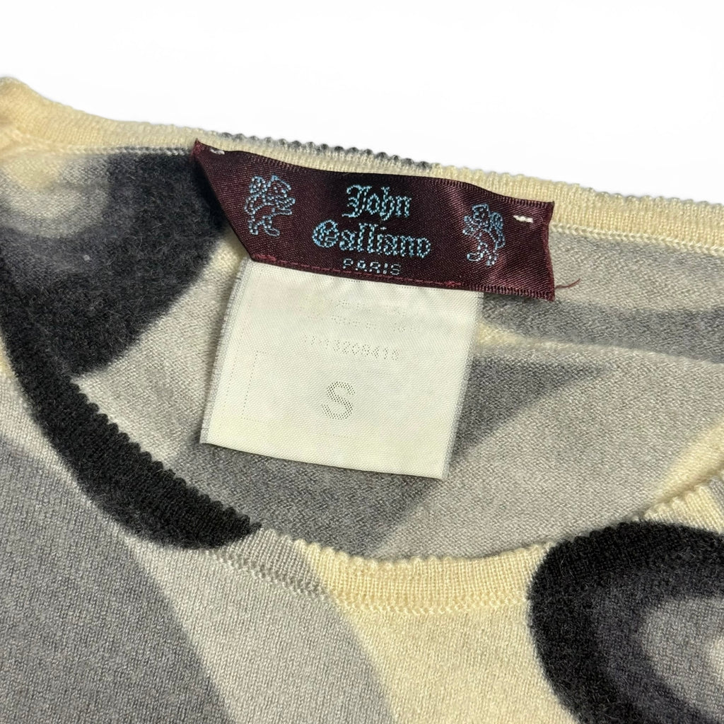 vintage john galliano paris mainline graphic floral cashmere knit top