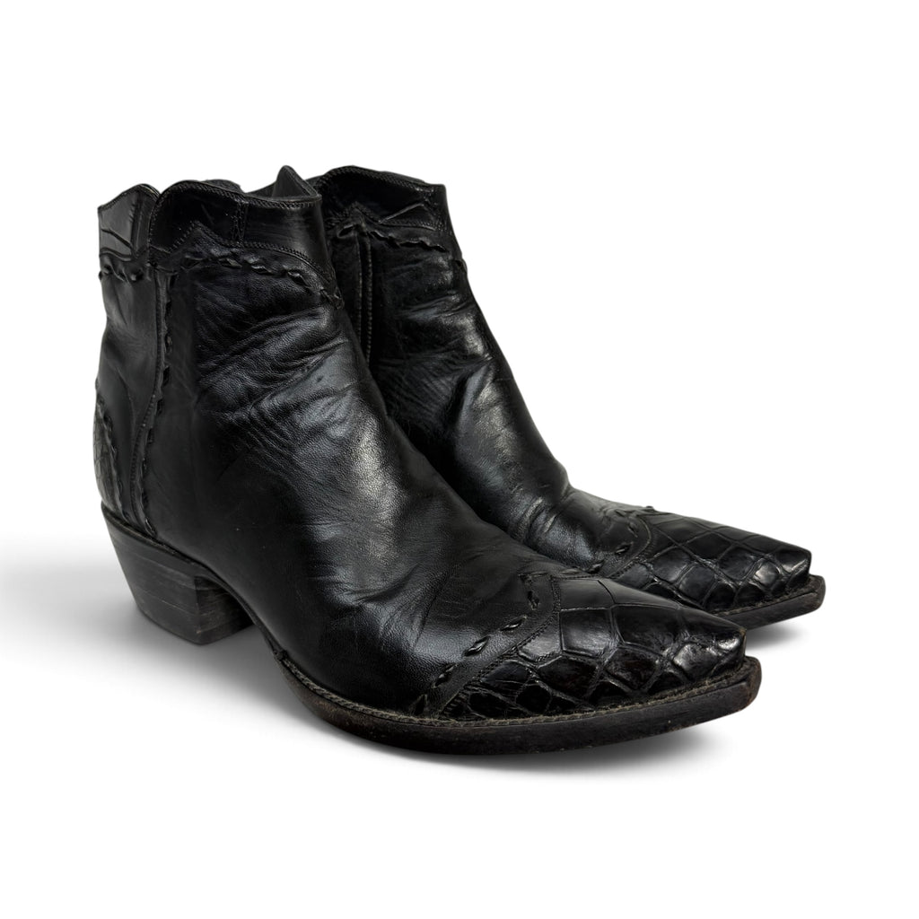 tres outlaws black leather alligator snip toe western ankle zorro boots