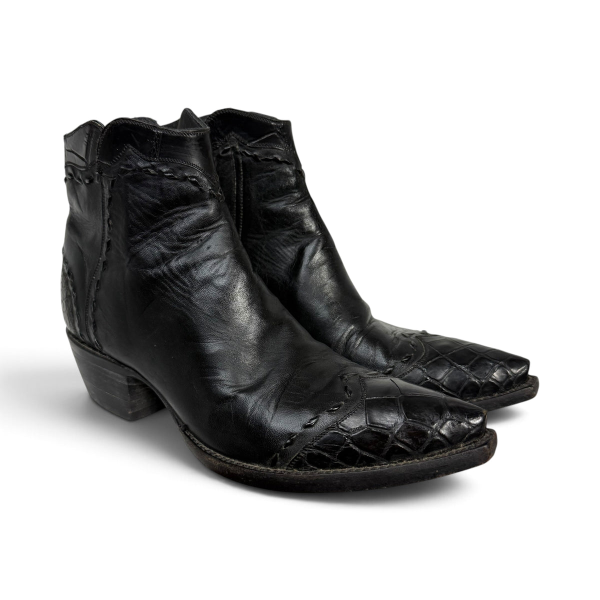 tres outlaws black leather alligator snip toe western ankle zorro boots