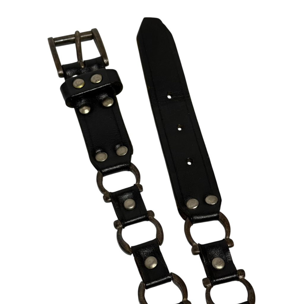 vintage d-ring linked black leather belt