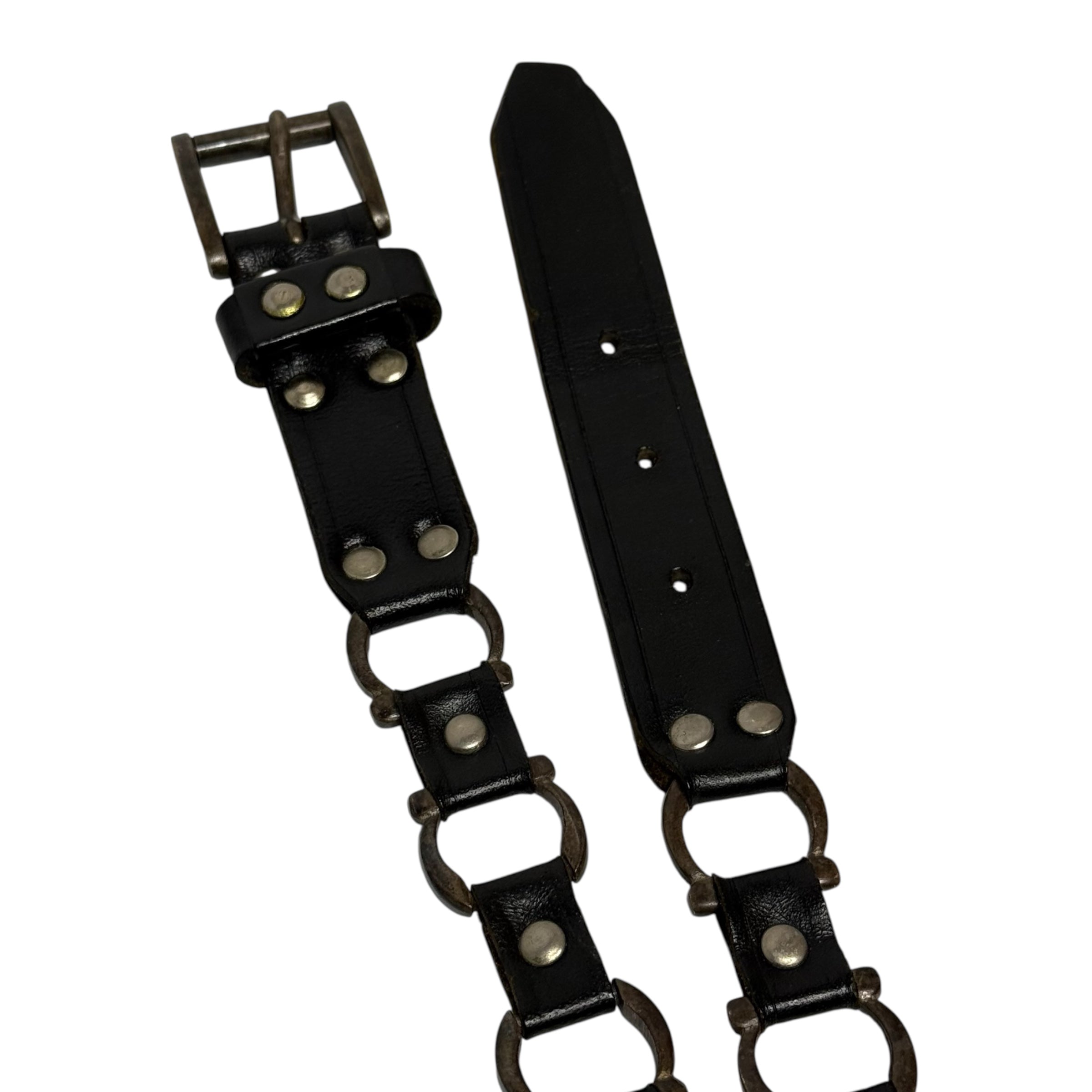 vintage d-ring linked black leather belt