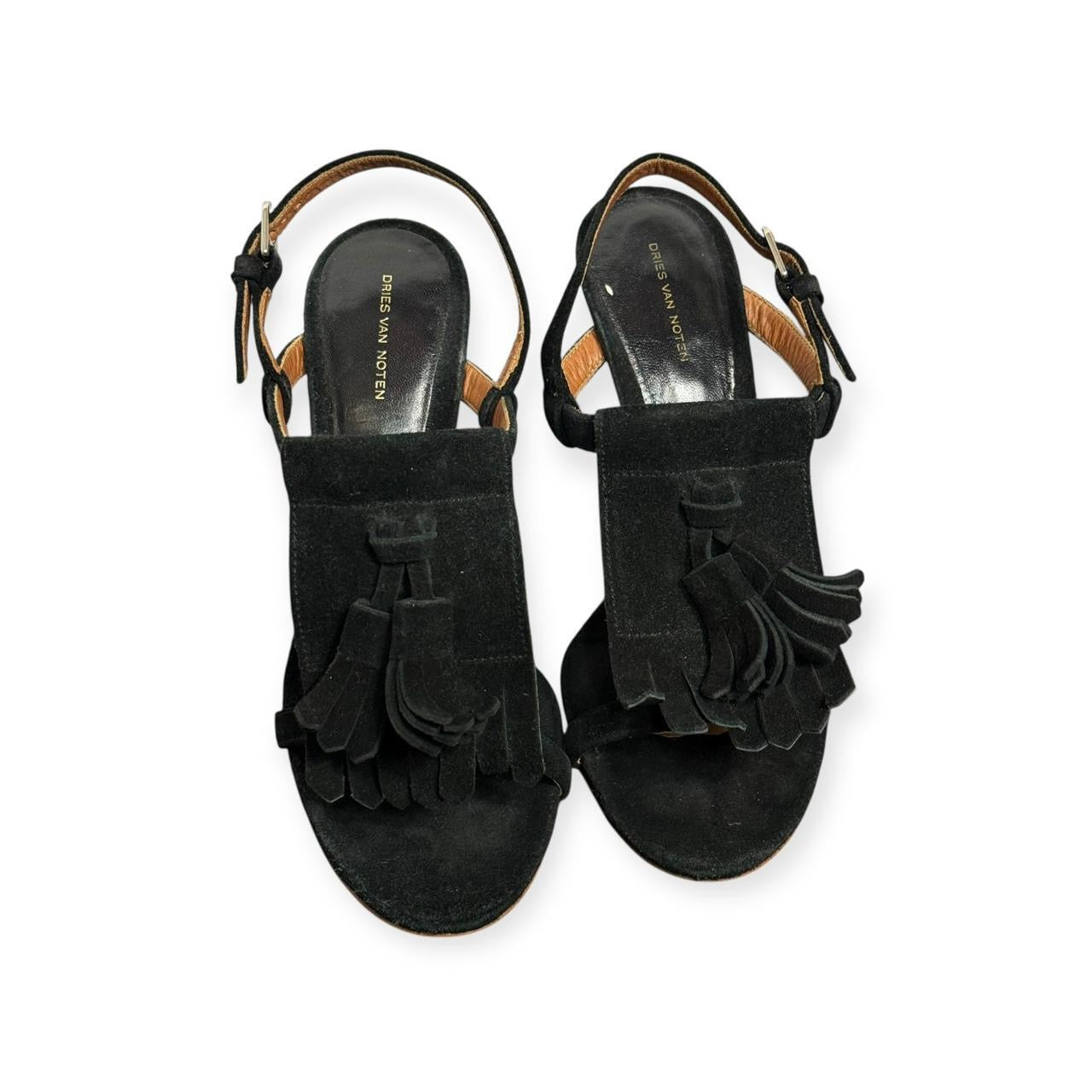 2000s dries van noten suede fringe & embossed snakeskin pumps