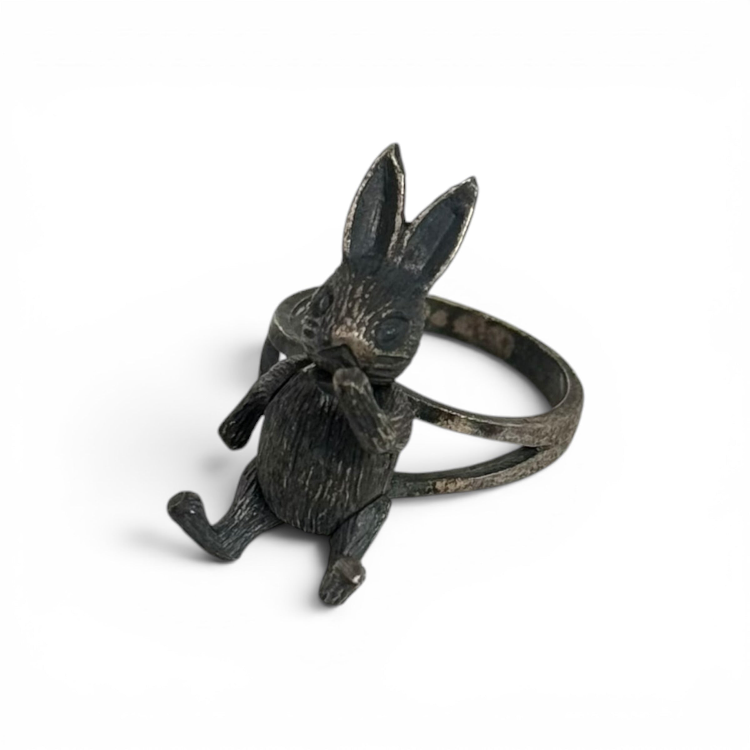 vintage 925 sterling silver articulating bunny rabbit ring