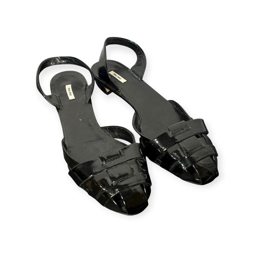 miu miu woven patent leather slingback sandals