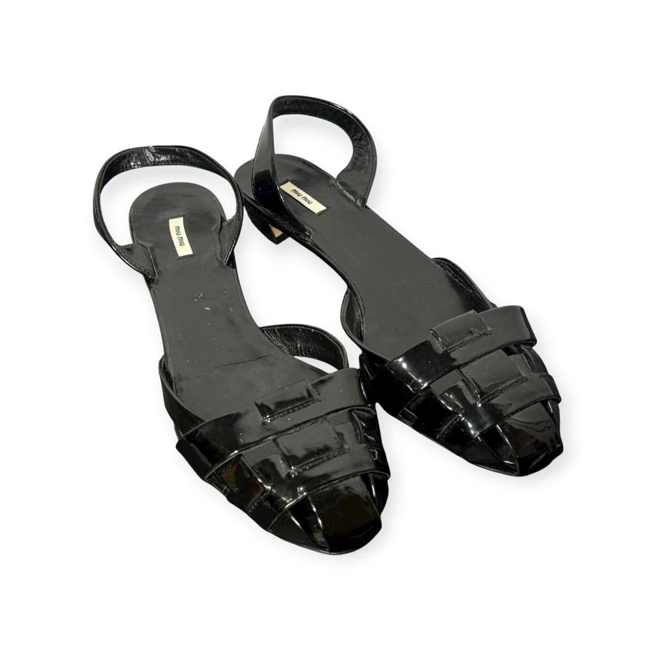 miu miu woven patent leather slingback sandals