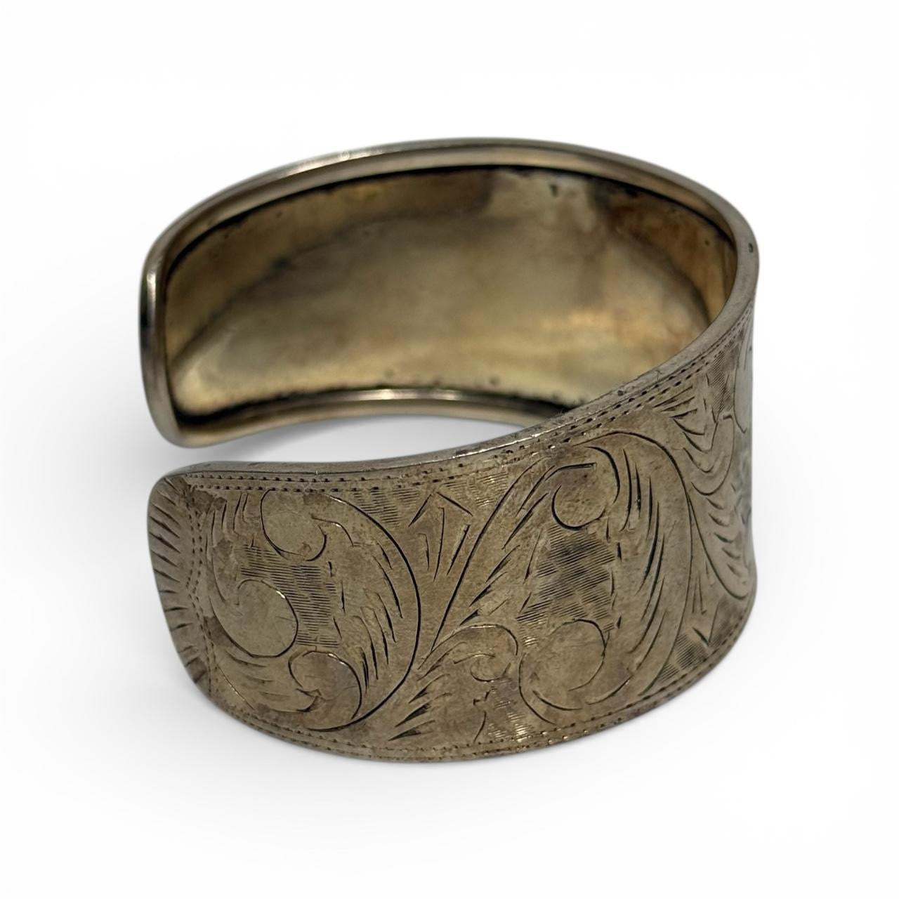 vintage diamond cut engraved sterling silver cuff bracelet