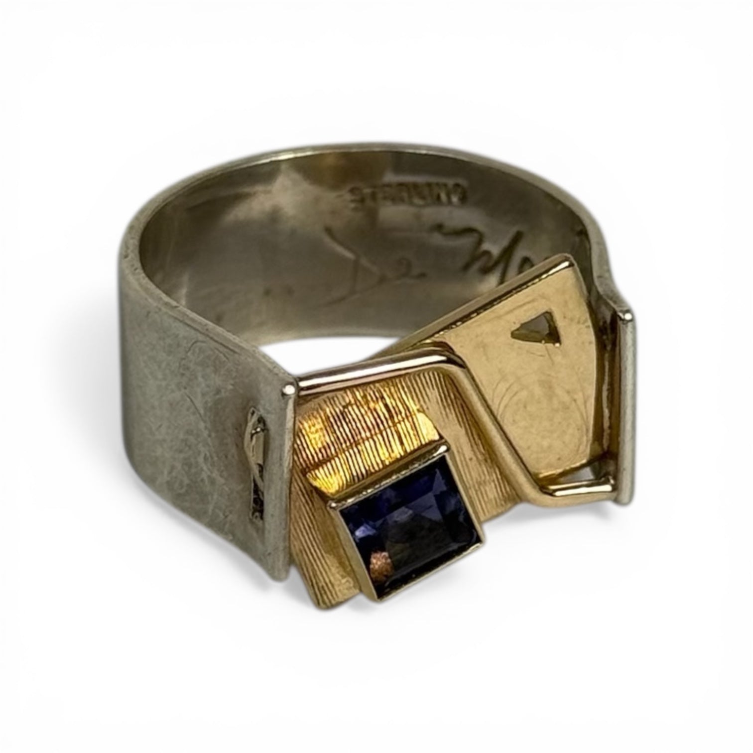 jayne demarcay sterling silver + 14k gold iolite modernist studio art ring