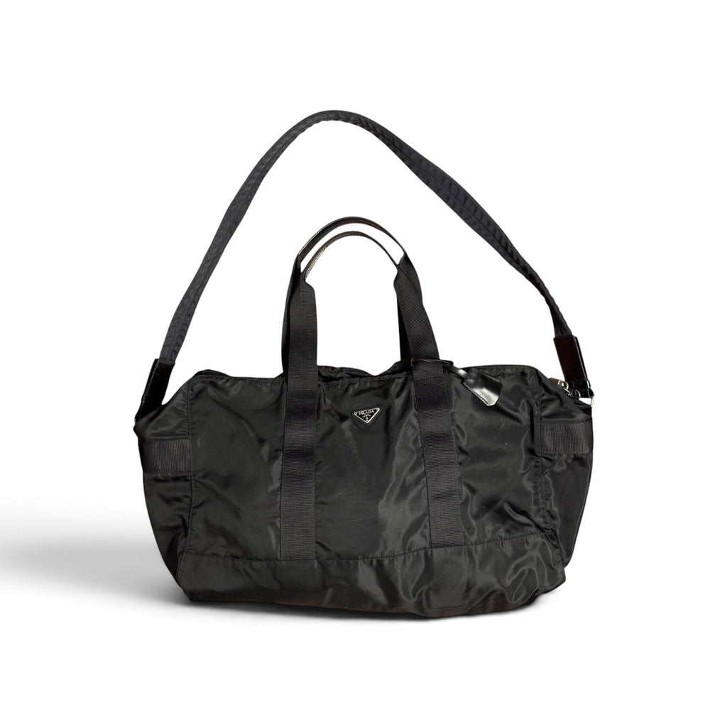 vintage 90s prada black tessuto nylon weekender duffle bag