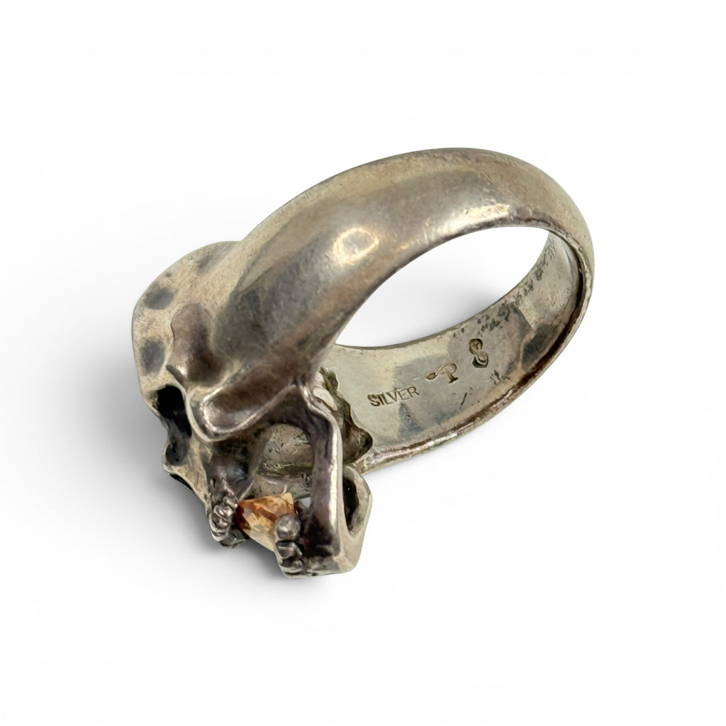 japanese heavy silver + citrine skull ring
