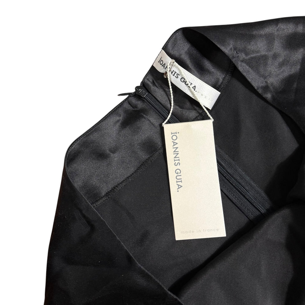 nwt french designer ioannis guia 100% satin silk black maxi skirt