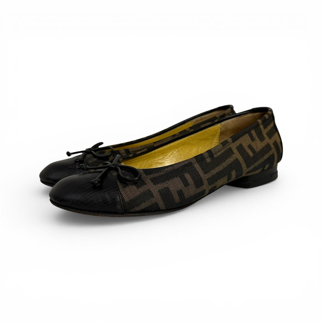 vintage fendi zucca monogram cap toe ballet flats