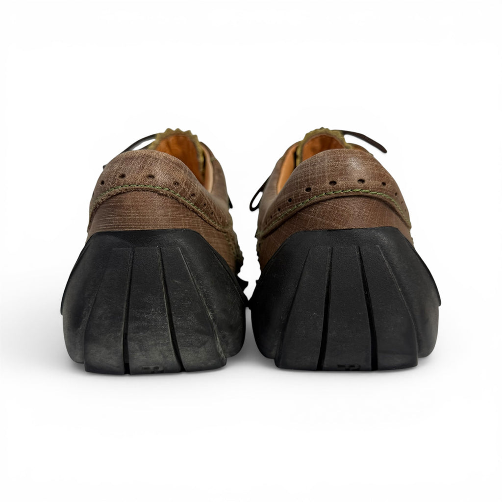 john fluevog charles future angel green + brown wingtip brogues