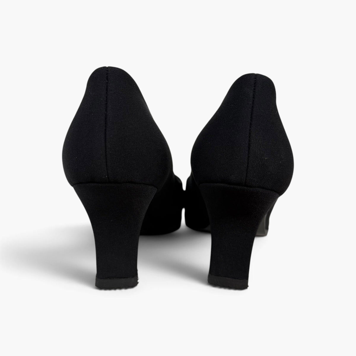 vintage 1990s prada black tessuto nylon square toe block heel pumps