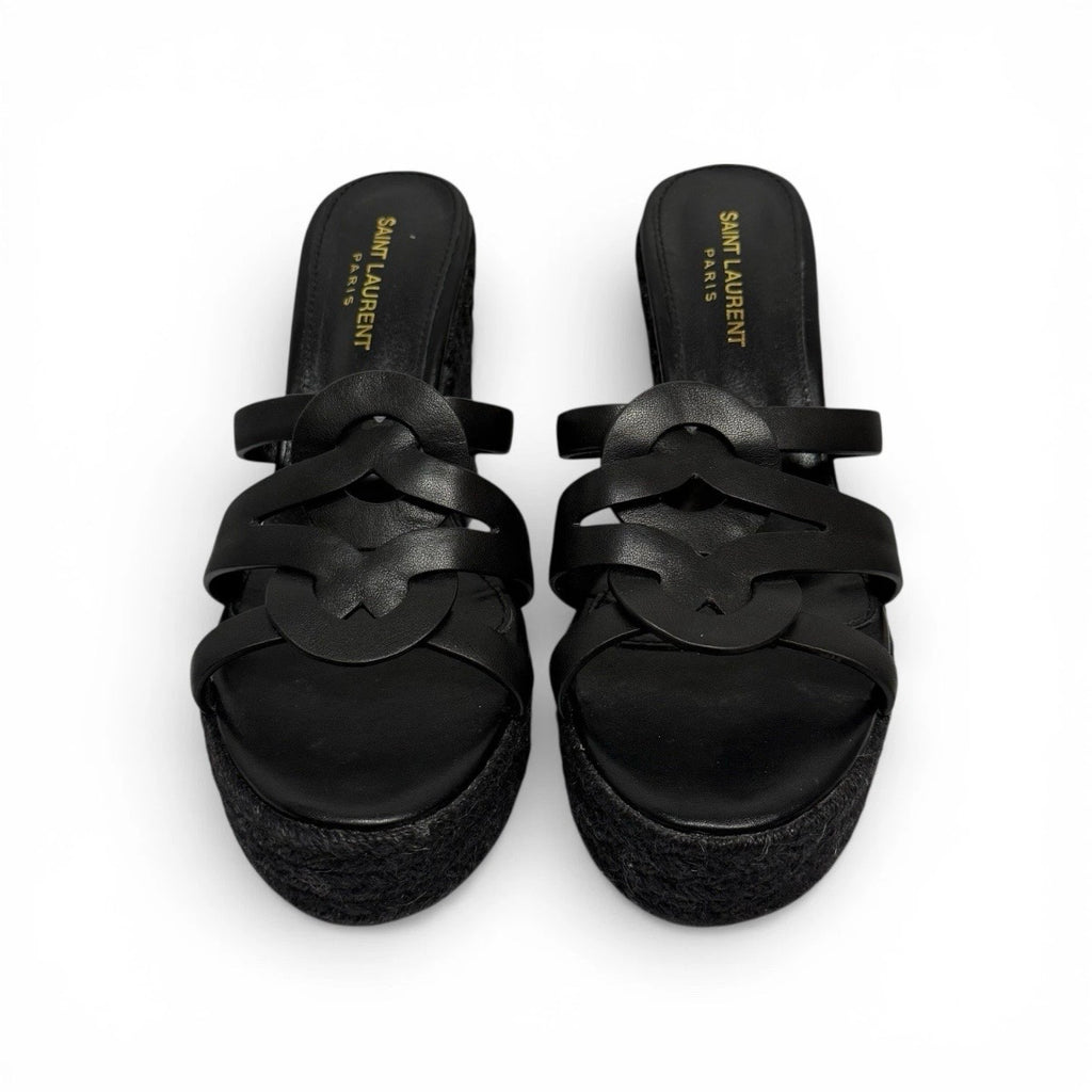saint laurent black leather tribute espadrilles
