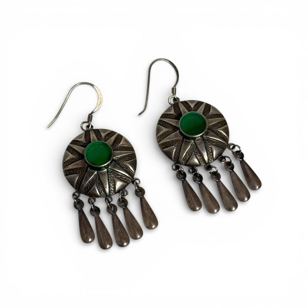 vintage sterling silver & malachite dangle earrings