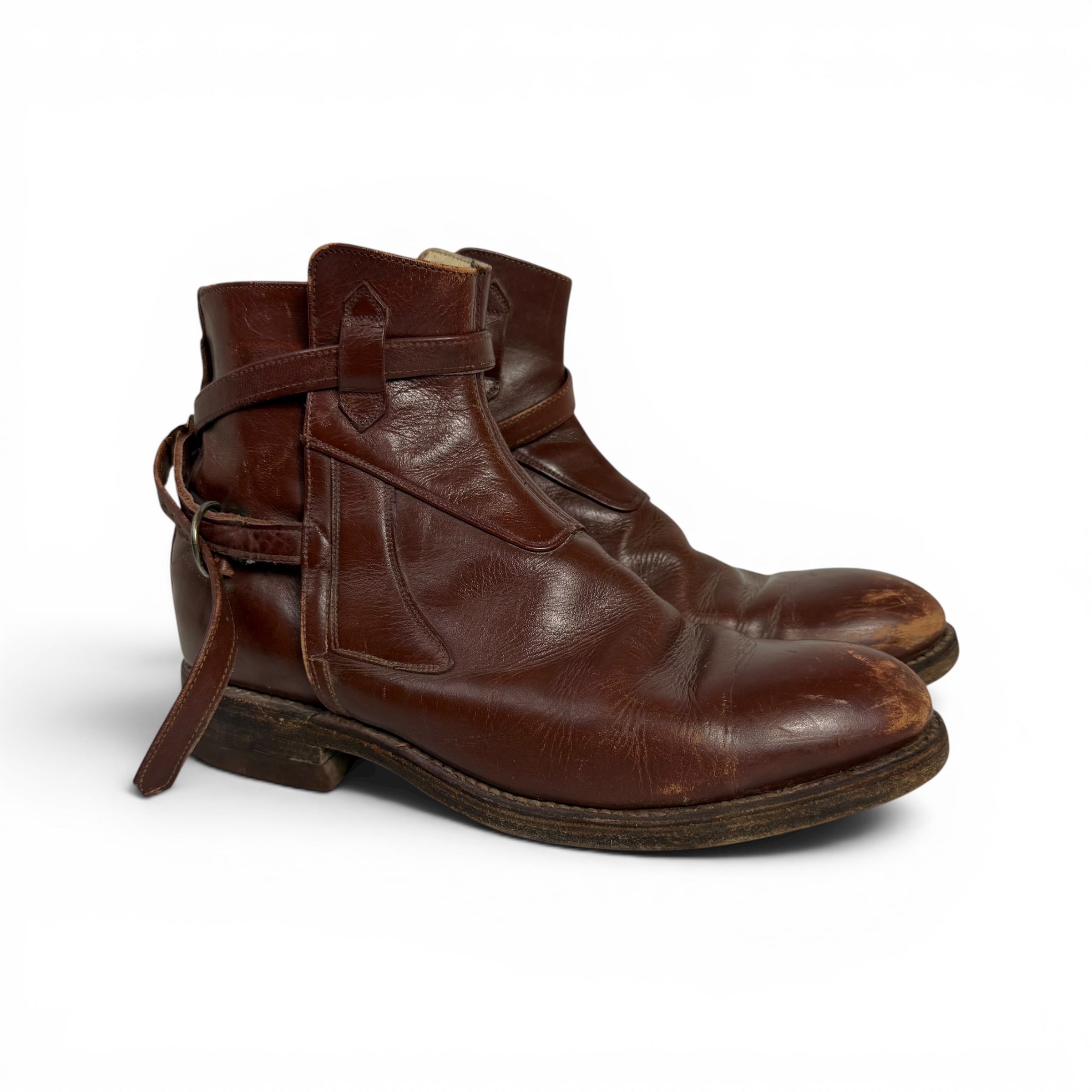 vintage calzado tres caballos distressed brown leather jodhpur tanker boots