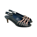 vintage manolo blahnik navy blue & pink caged kitten heels