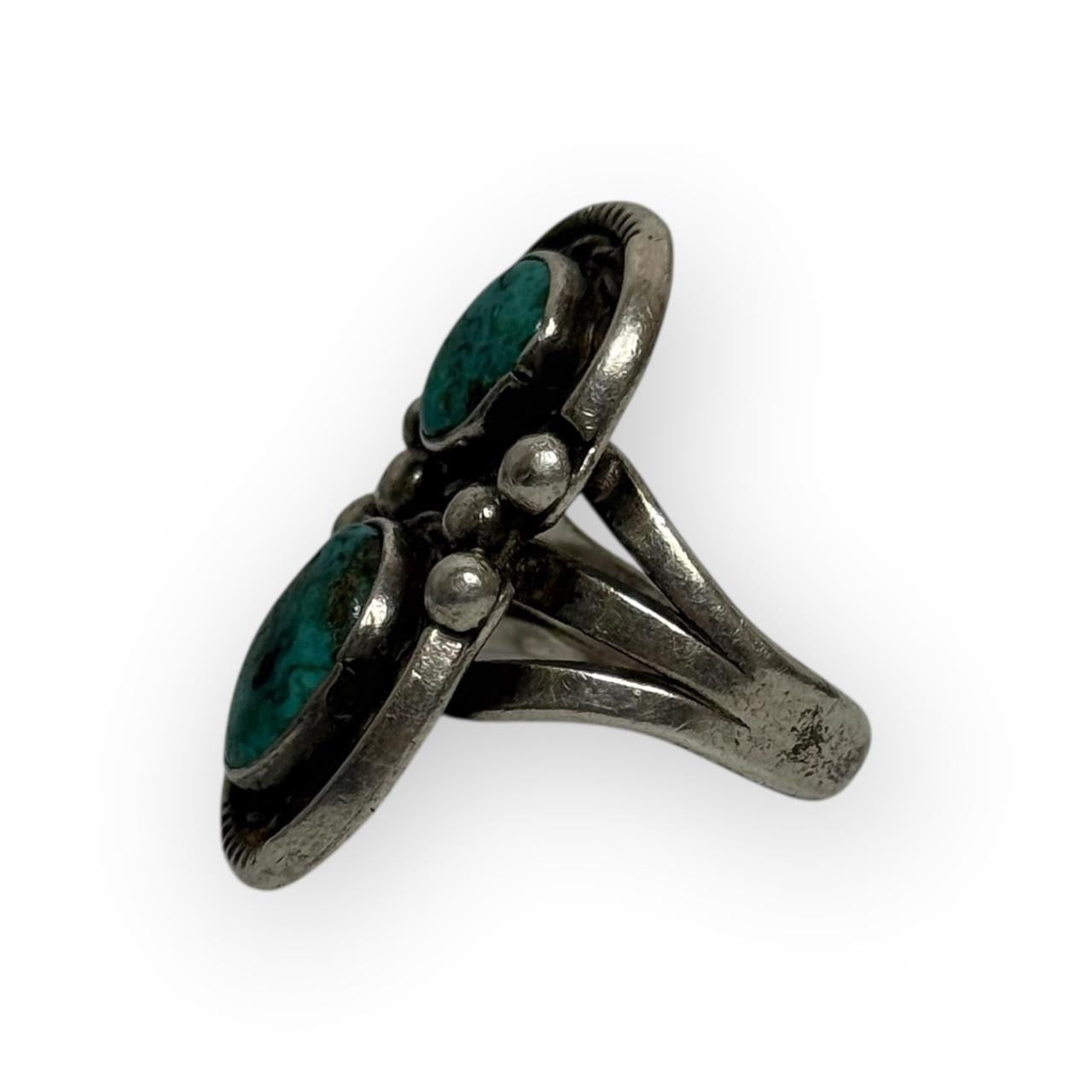 vintage navajo sterling silver & royston turquoise two stone ring