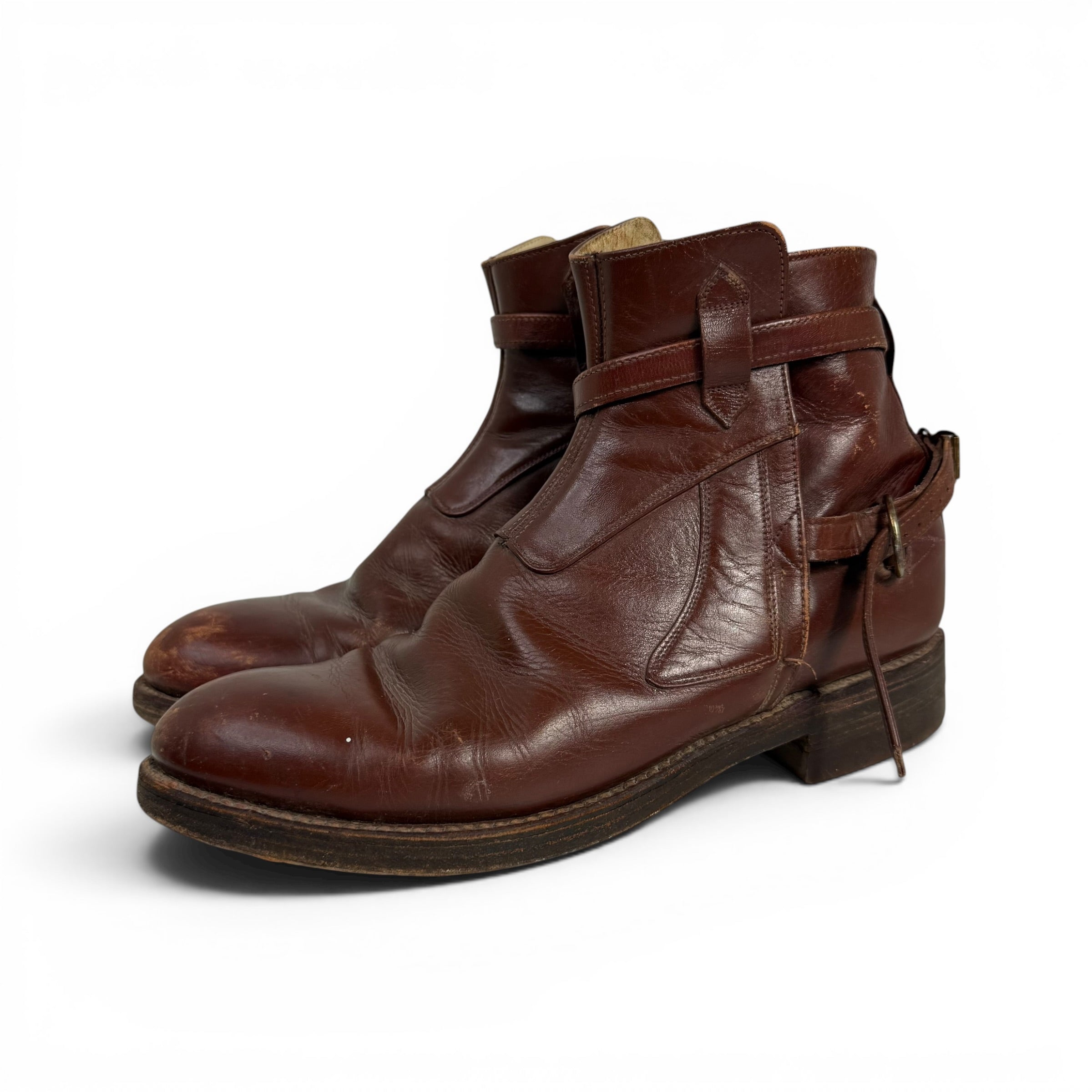vintage calzado tres caballos distressed brown leather jodhpur tanker boots