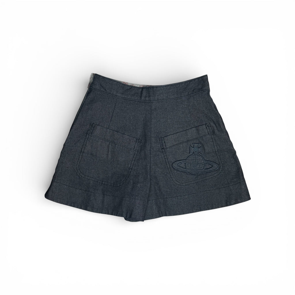 vivienne westwood red label dark wash orb logo denim skort