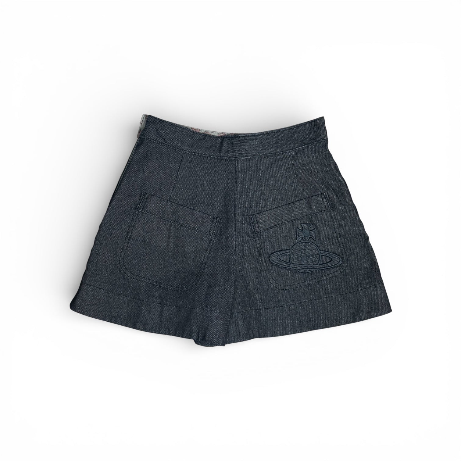 vivienne westwood red label dark wash orb logo denim skort