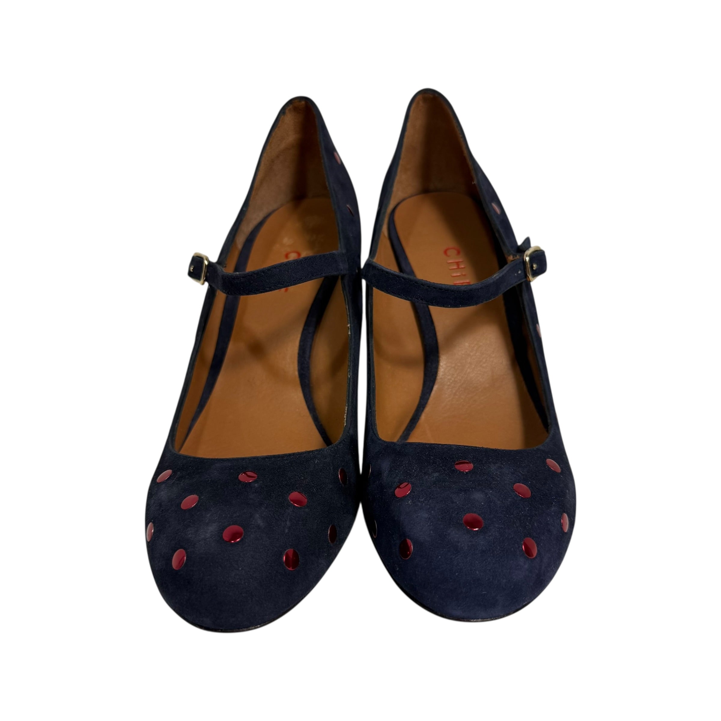 chie mihara studded polka dot mary jane pumps