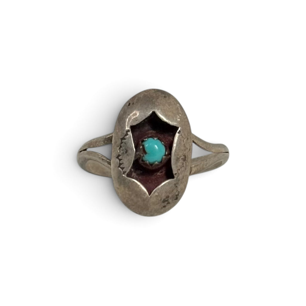 vintage southwestern silver + turquoise shadowbox oval split shank ring
