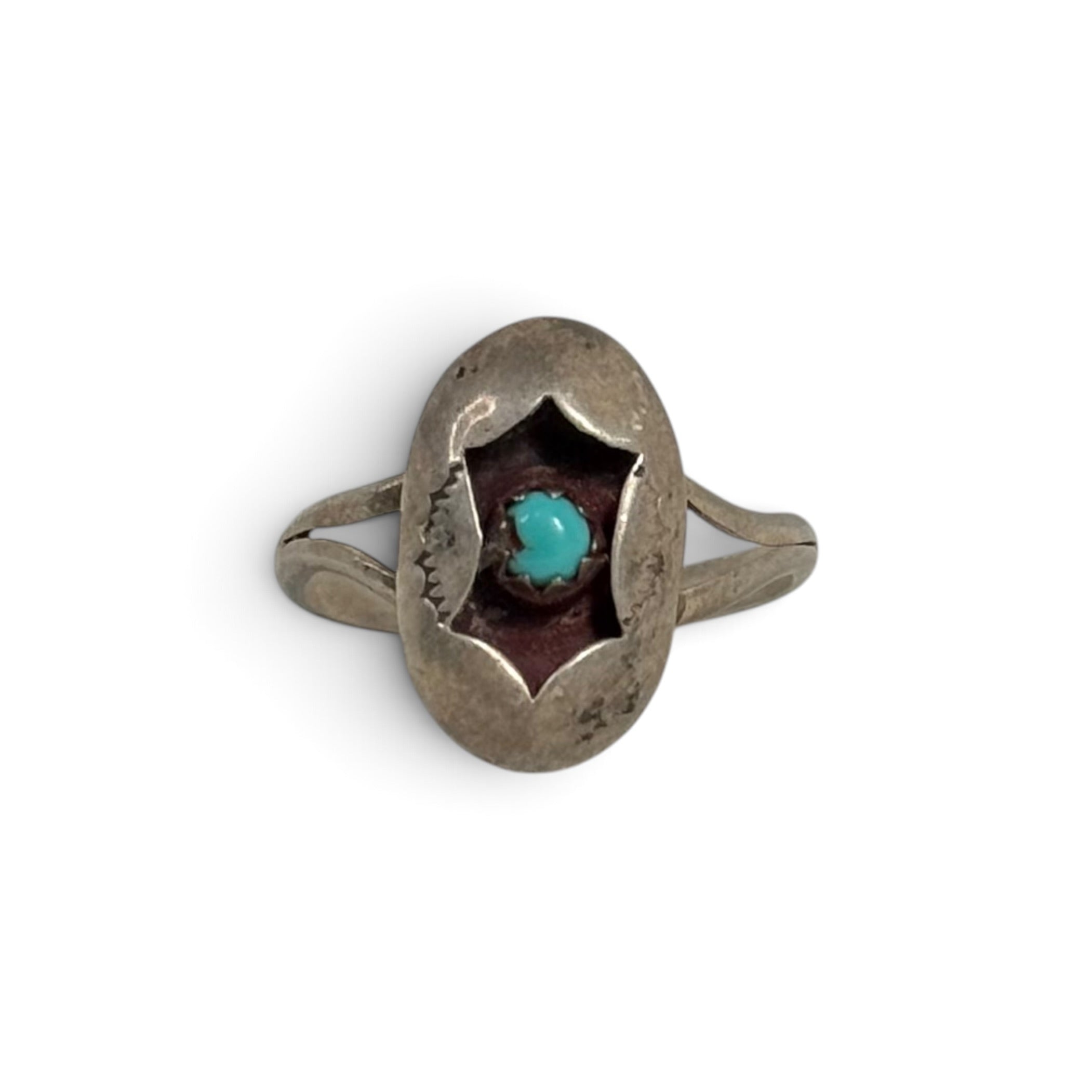vintage southwestern silver + turquoise shadowbox oval split shank ring
