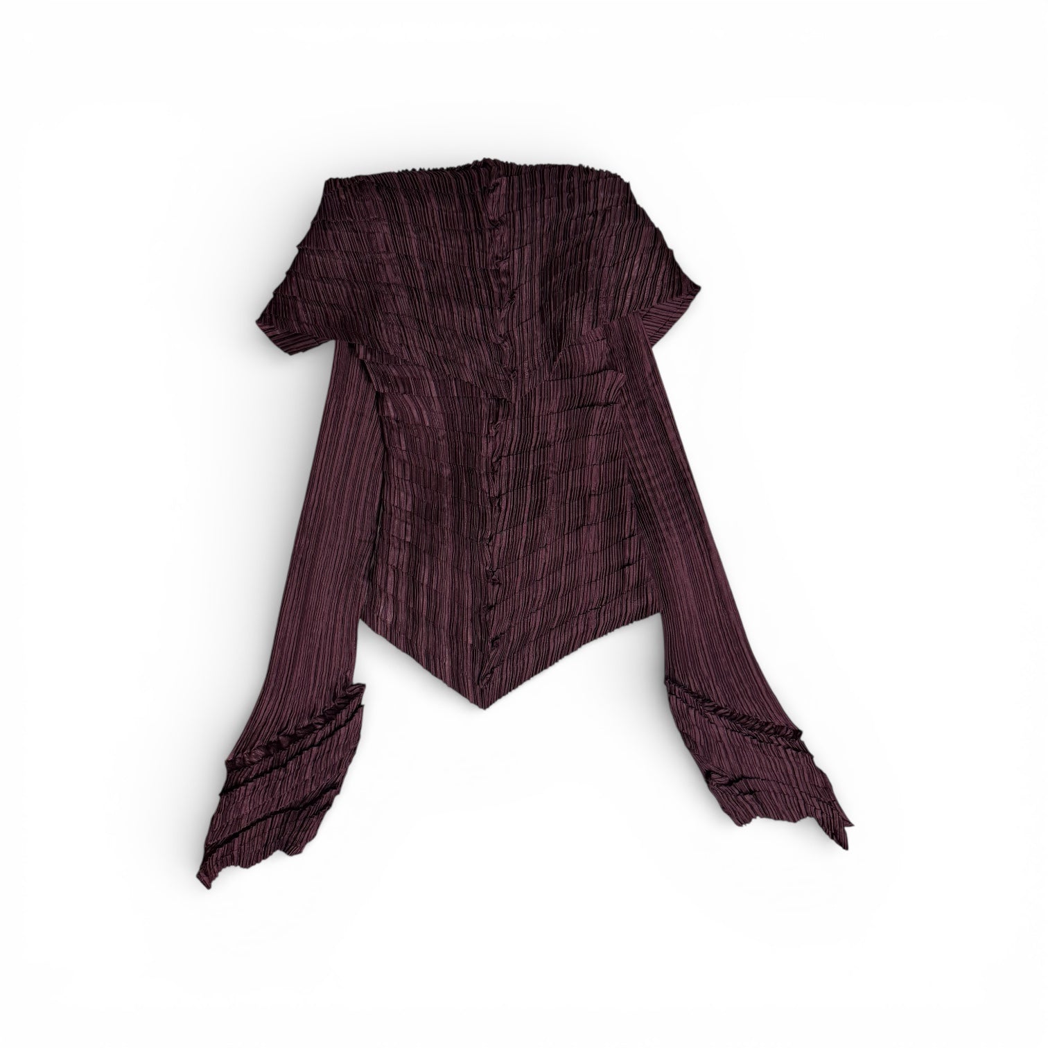 vintage issey miyake mainline sculptural accordion pleated top & skirt set in wine