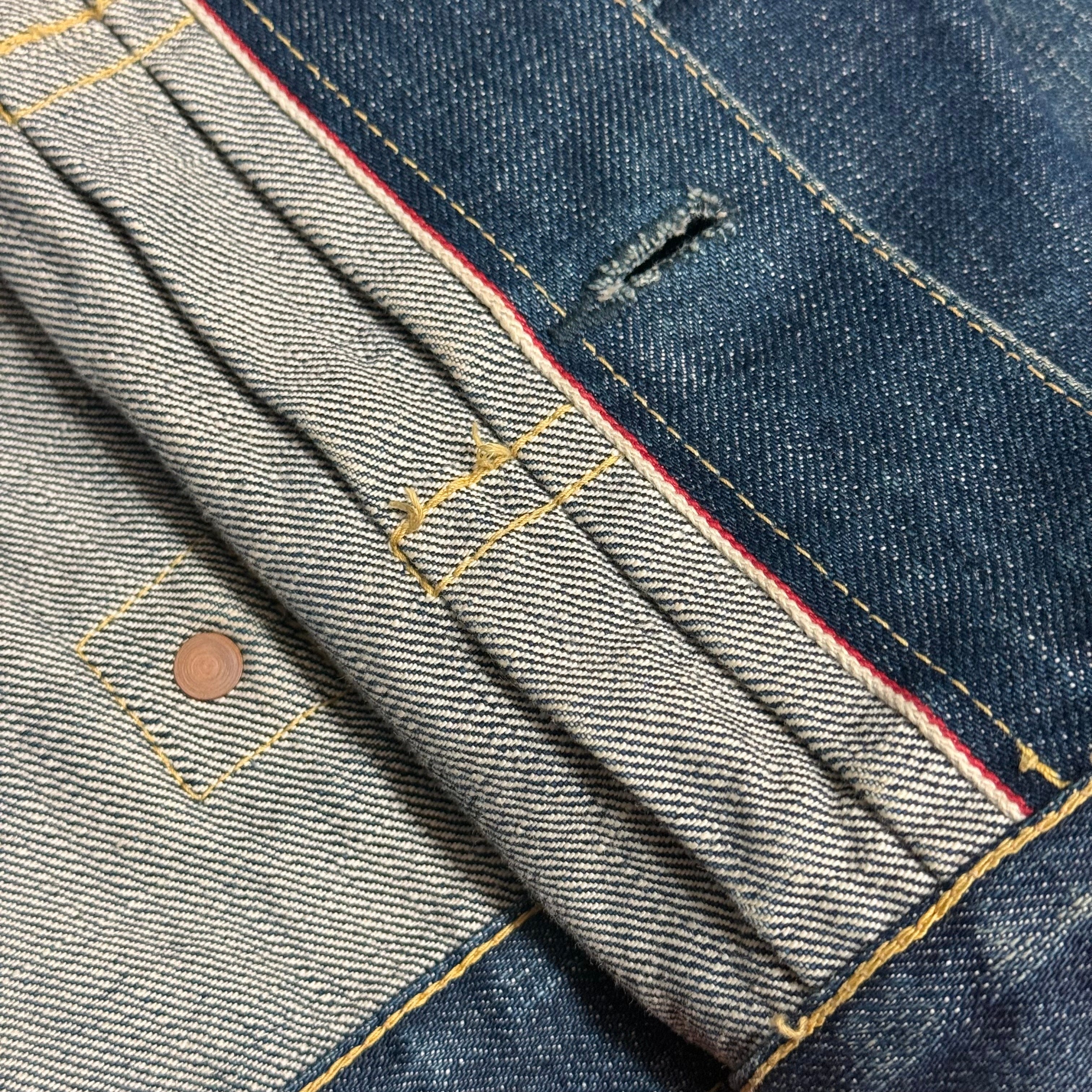 vintage tabloid type 1 style buckle back dark indigo selvedge denim jacket