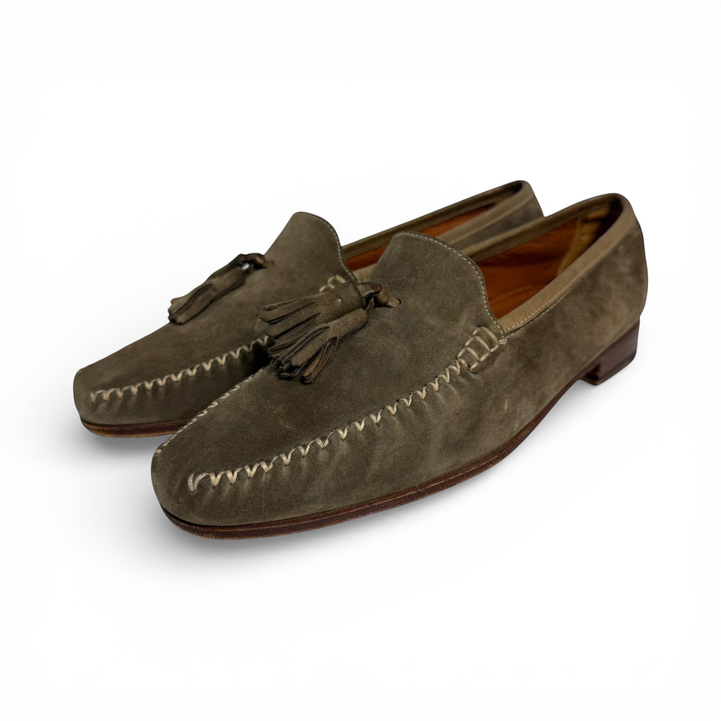 vintage salvatore ferragamo suede moc tassel loafers