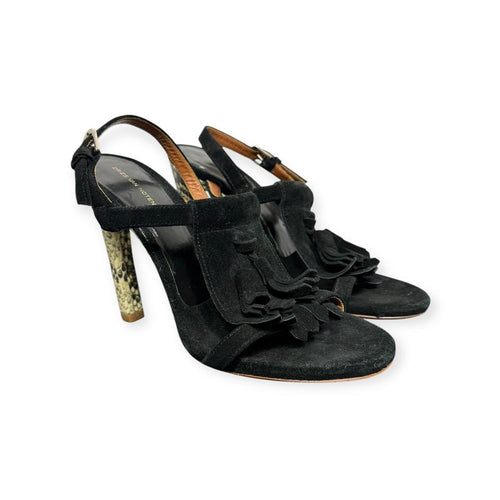 2000s dries van noten suede fringe & embossed snakeskin pumps