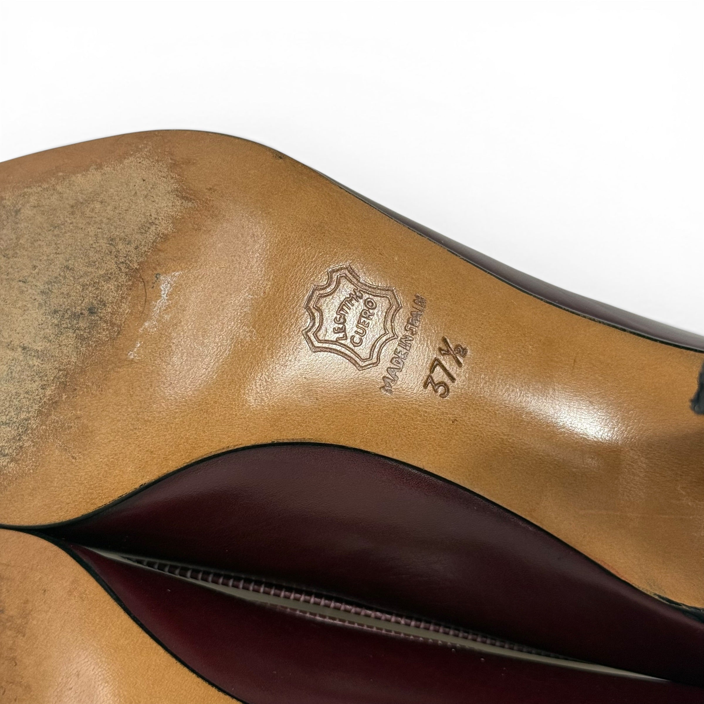 vintage loewe burgundy leather anagram logo pumps