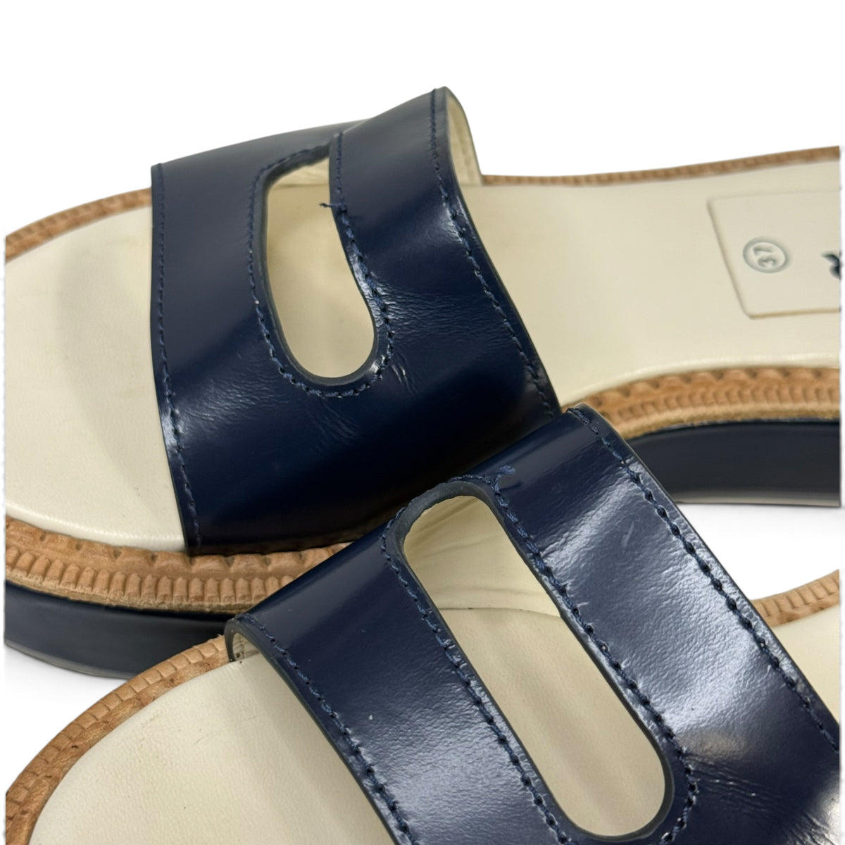 jil sander navy blue leather cutout platform slide sandals