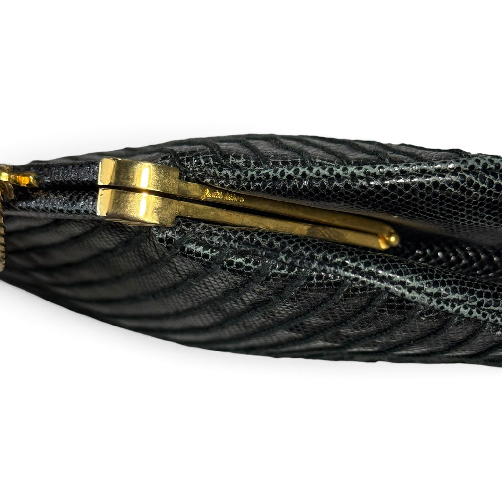 vintage 80s judith leiber black genuine lizard skin evening clutch bag
